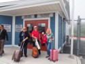Linda, June, and Eloise at the border crossing to France